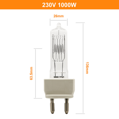 Der fotooptische Anzeigen-unsymmetrische Halogen-Lampen-230v 1000w Glühlampen Quarz-der Lampen-G22