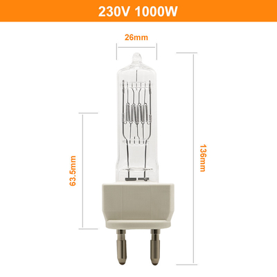 Halogen-Glühlampe-Film-Studio 230v 1000w unsymmetrisches, das Film-Projektor-Lampen 300h beleuchtet
